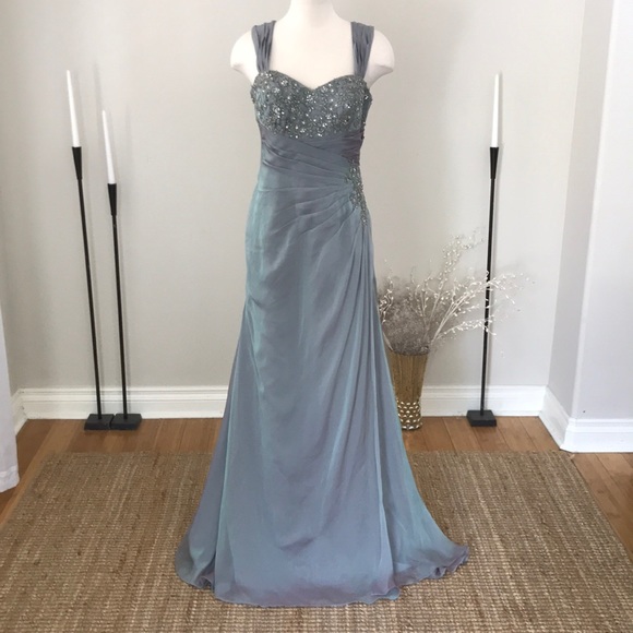 Val Stefani Dresses & Skirts - Val Stefani Beaded Sweetheart Prom Gown in Steel Blue